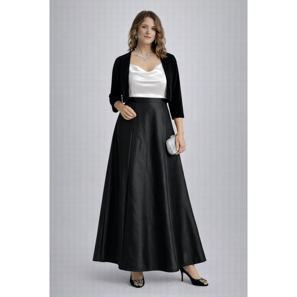 Tadashi Shoji Black Satin Evening Skirt Sz 6P Formal Full Length Maxi A-line VTG